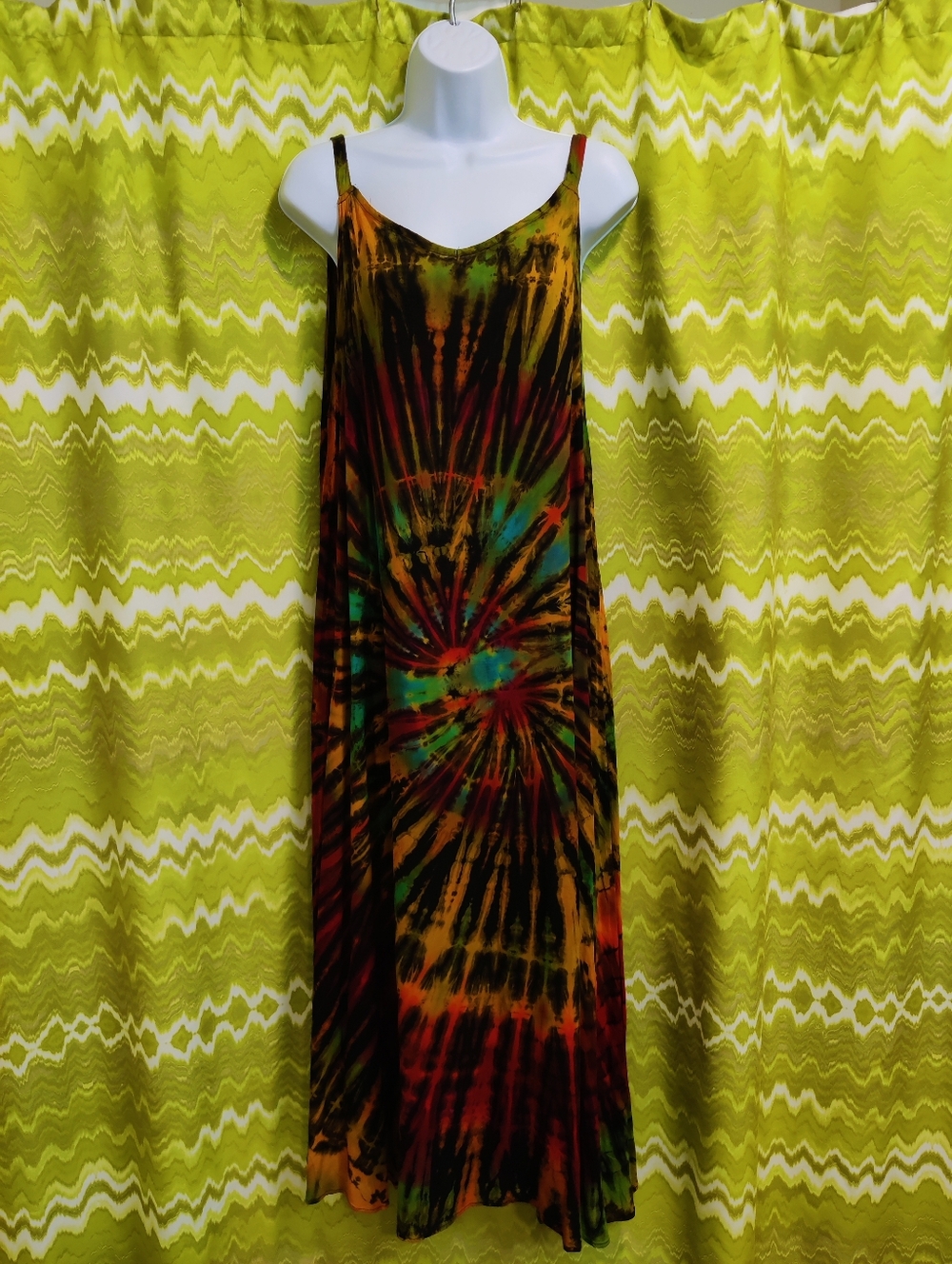 Dark Rainbow Tie-Dye Maxi Dress